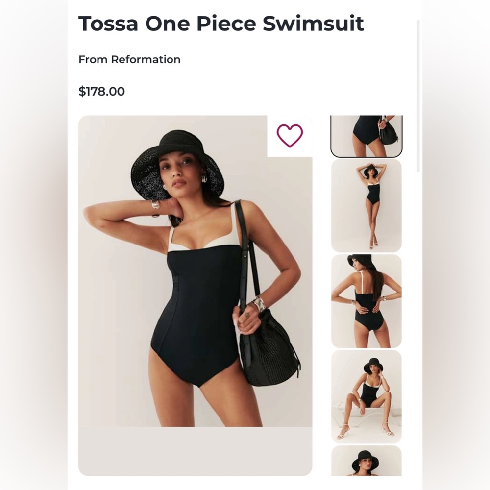 Reformation Black and White Tossa One Piece Swimsuit - NWT